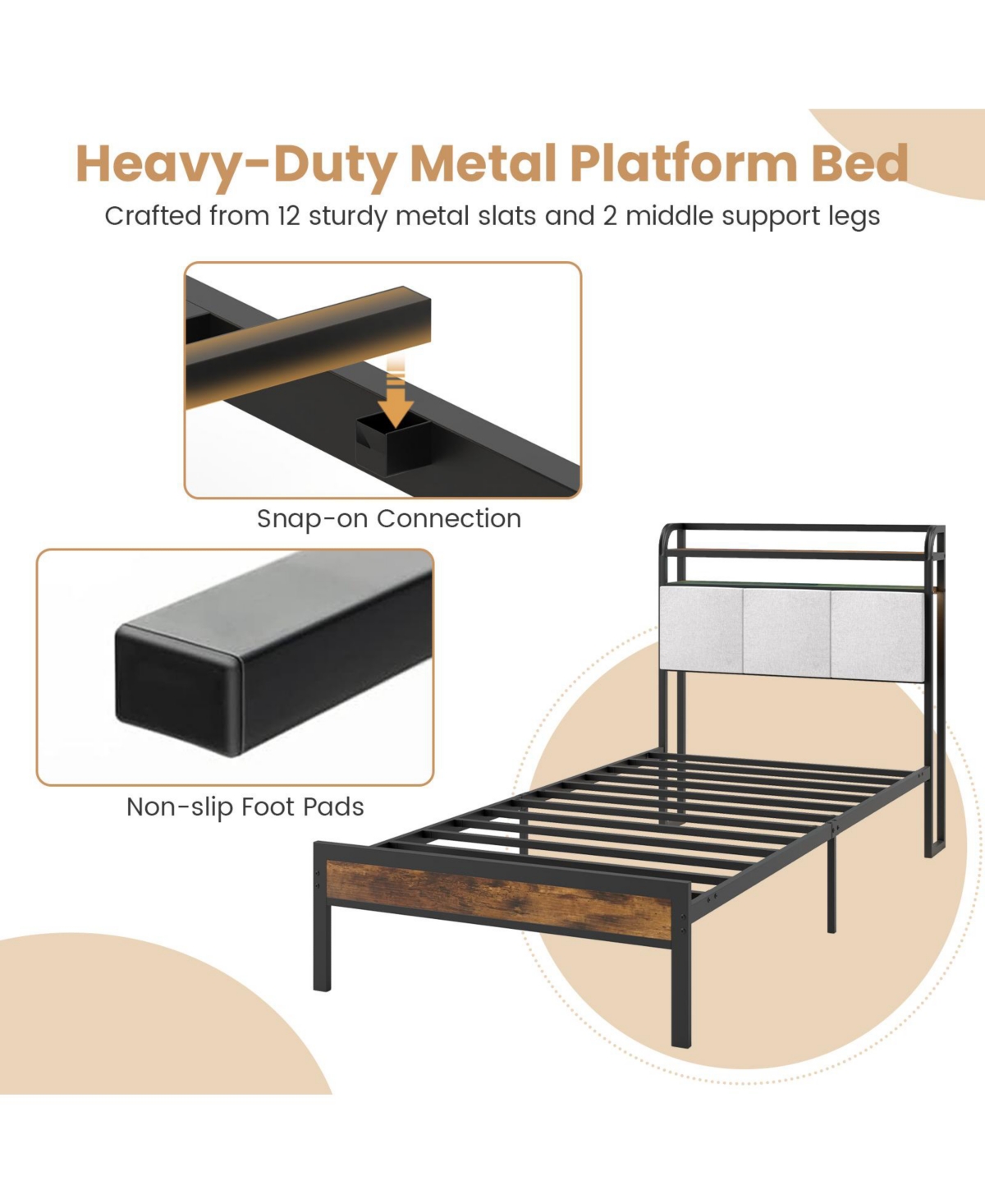 Slickblue Modern Bed Frame with Led Lighting and Charging Station