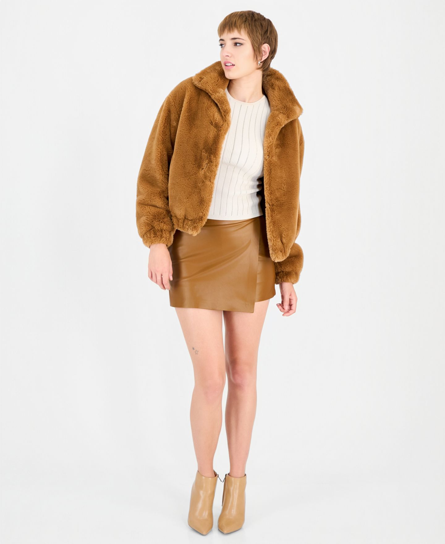 Женская куртка GUESS Xena Long-Sleeve Faux Fur Synched Waist and Cuffs Bomber, цвет: Разноцветный — фото 3