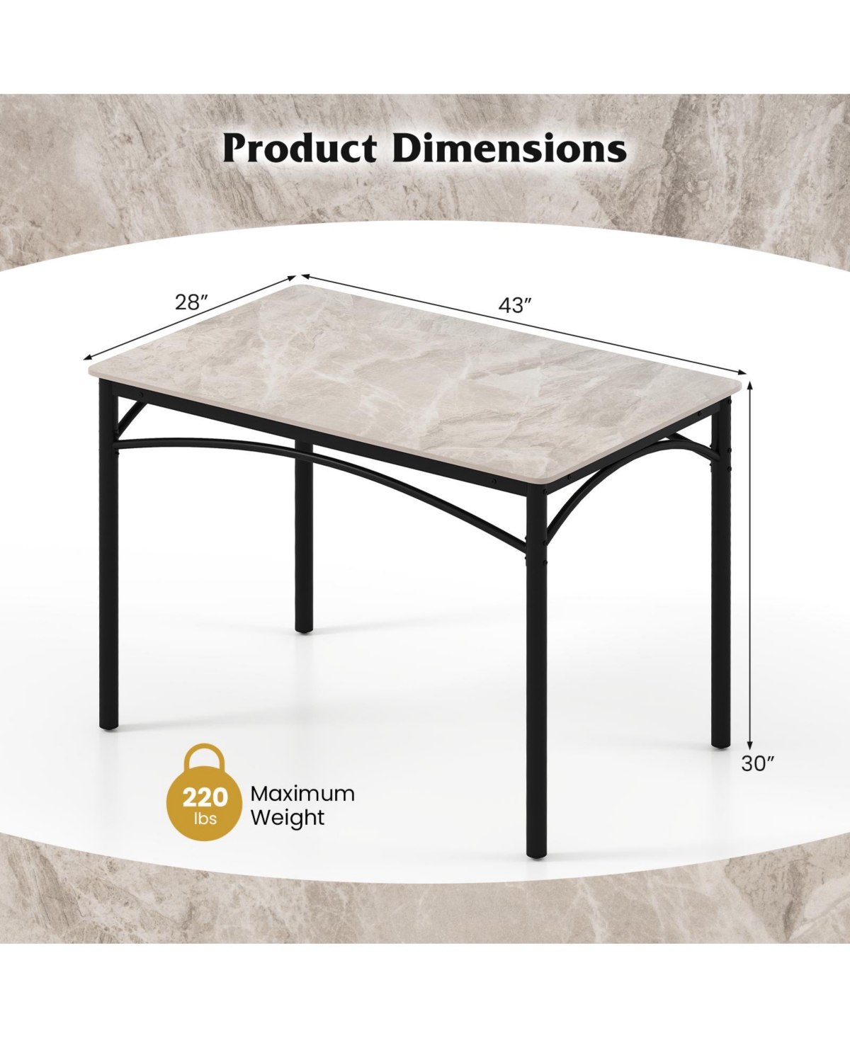 Gymax 43'' Modern Dining Table for 4 with Large Faux Marble Tabletop Adjustable Foot Pads