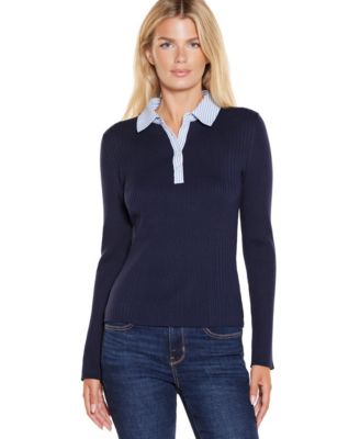 Women's Collared Ribbed Long-Sleeve Sweater