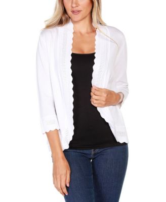 Women's Open-Front Scalloped 3/4-Sleeve Cardigan