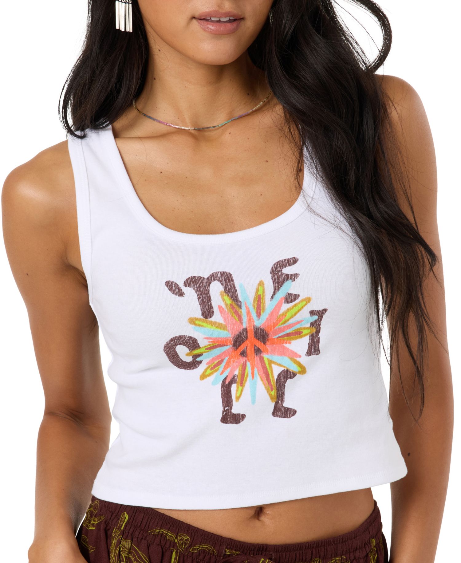 Women's Asterisk Ribbed Cropped Scoop Neck Tank Top