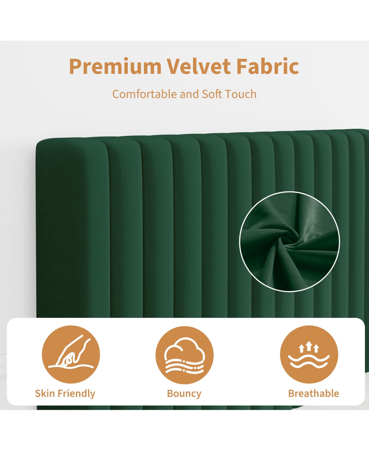 Gaomon Velvet Upholstered Platform Bed Frame with Adjustable Headboard, Vertical Channel Tufted