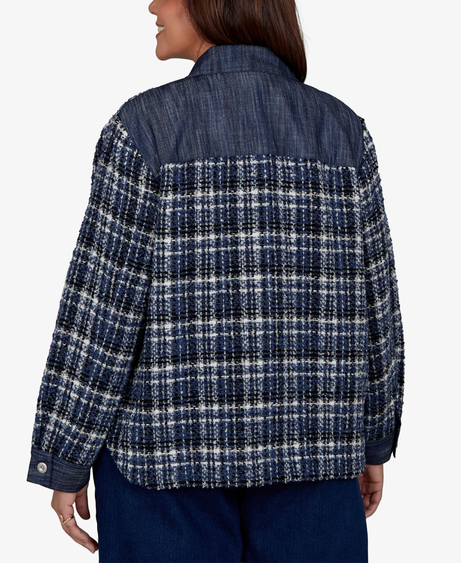 Plus Size Tweed Plaid Jacket