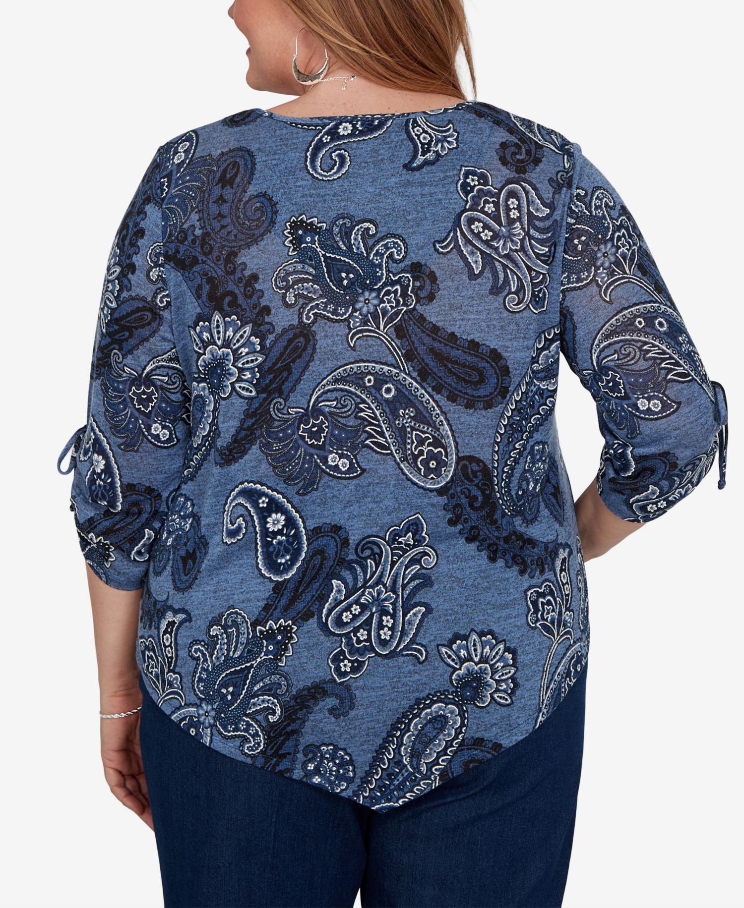 Plus Size V-Neck 3/4-Sleeve Asymmetric Hem Blouse