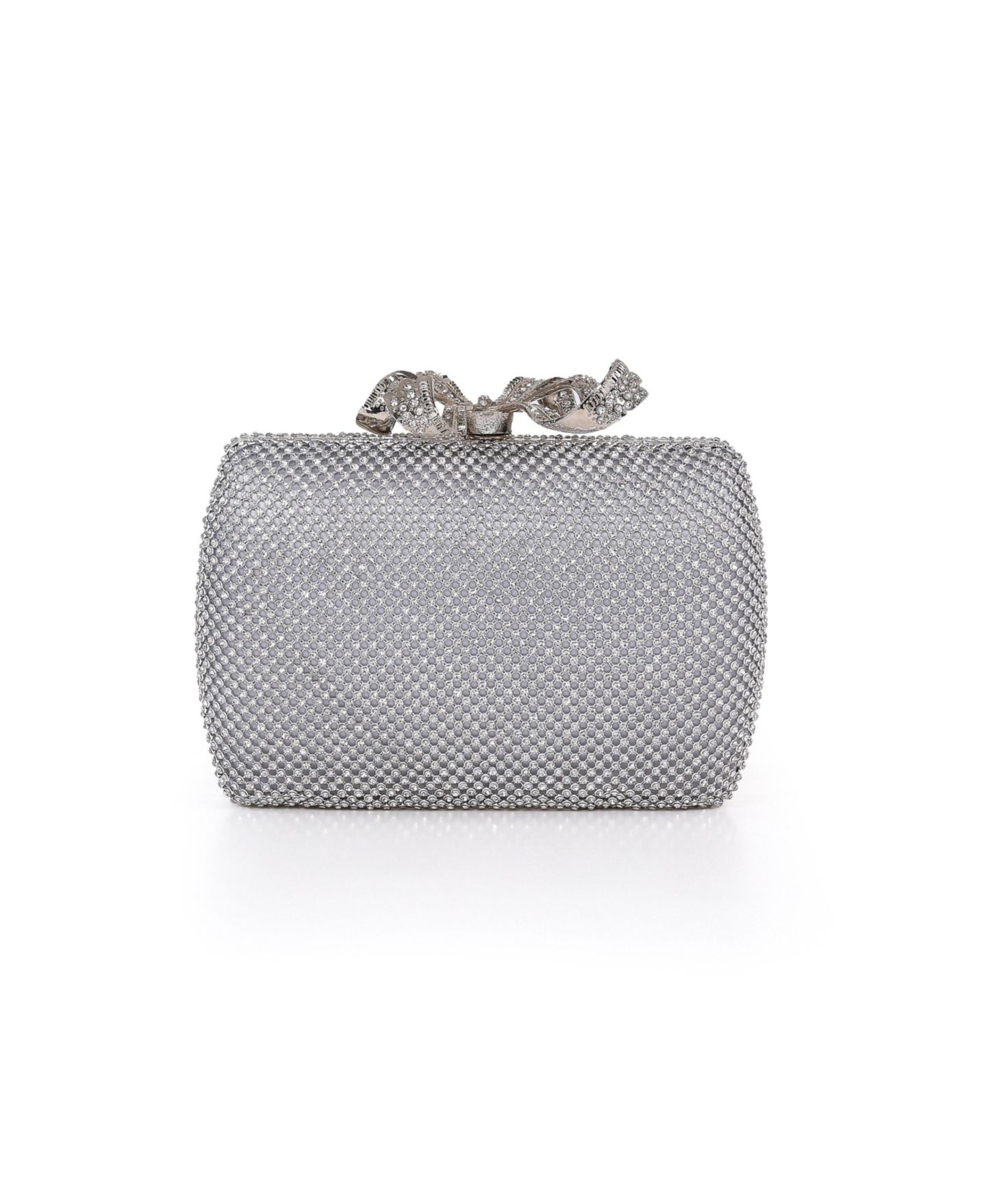 Женские клатчи Jewel Badgley Mischka Cassia Crystal Minaudiere with Bow Clasp, цвет: Серебряный — фото 1
