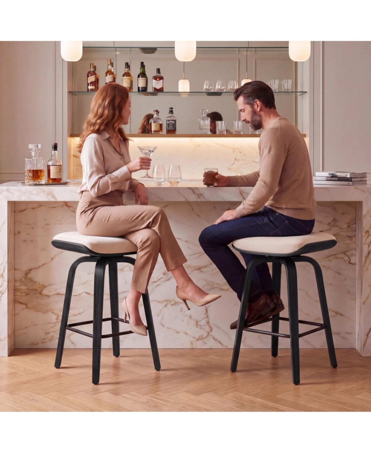 gaomon Set of 2 26" Backless Swivel Counter Stools with Flannel Saddle Seat and Bentwood Legs
