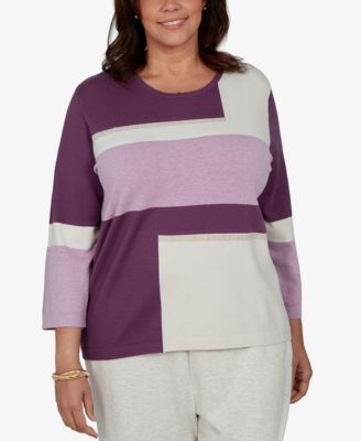 Plus Size 3/4-Length-Sleeve Colorblock Sweater