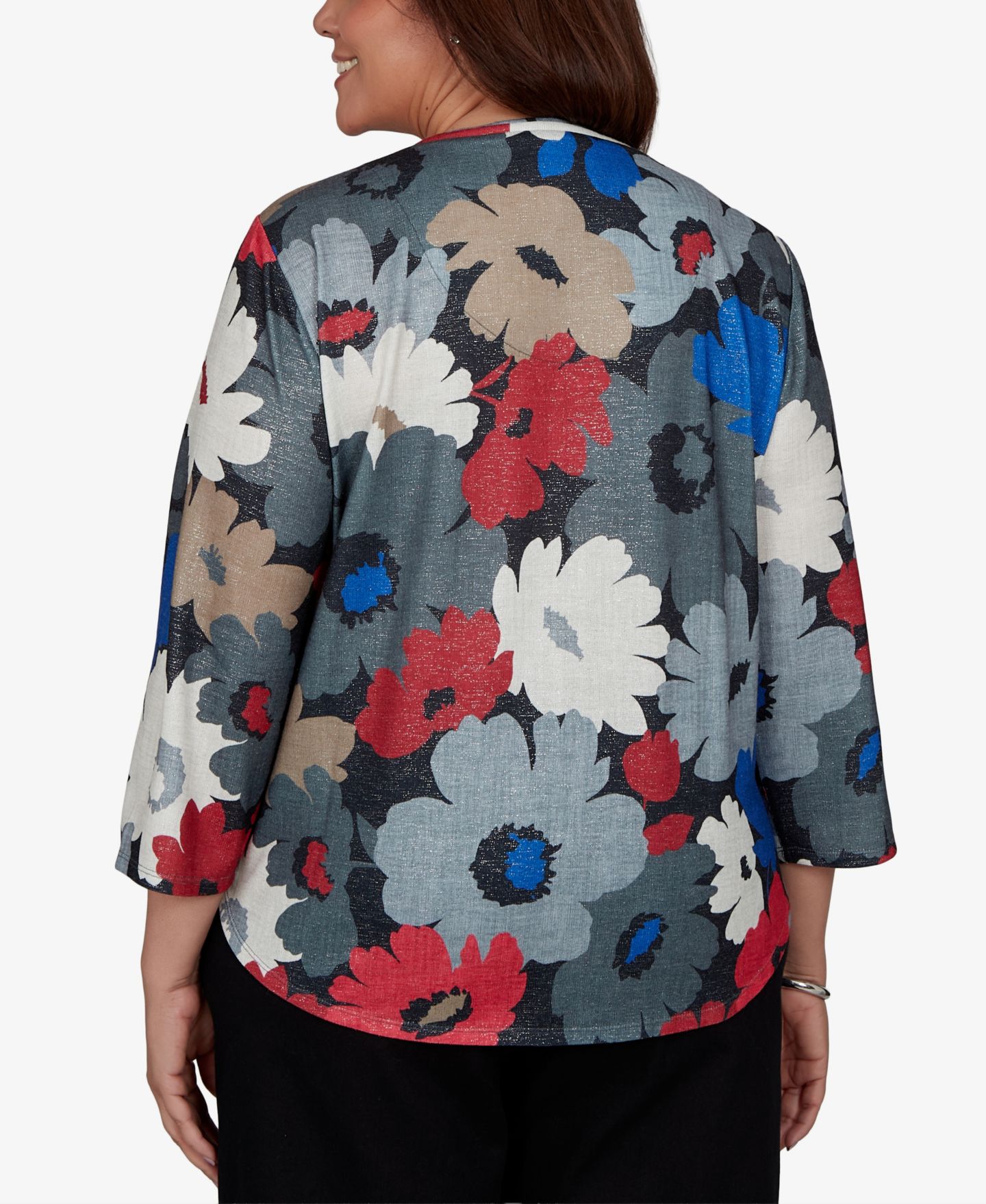 Женская блузка Alfred Dunner Plus Size Floral V-Neck 3/4-Sleeve, цвет: Красный — фото 6