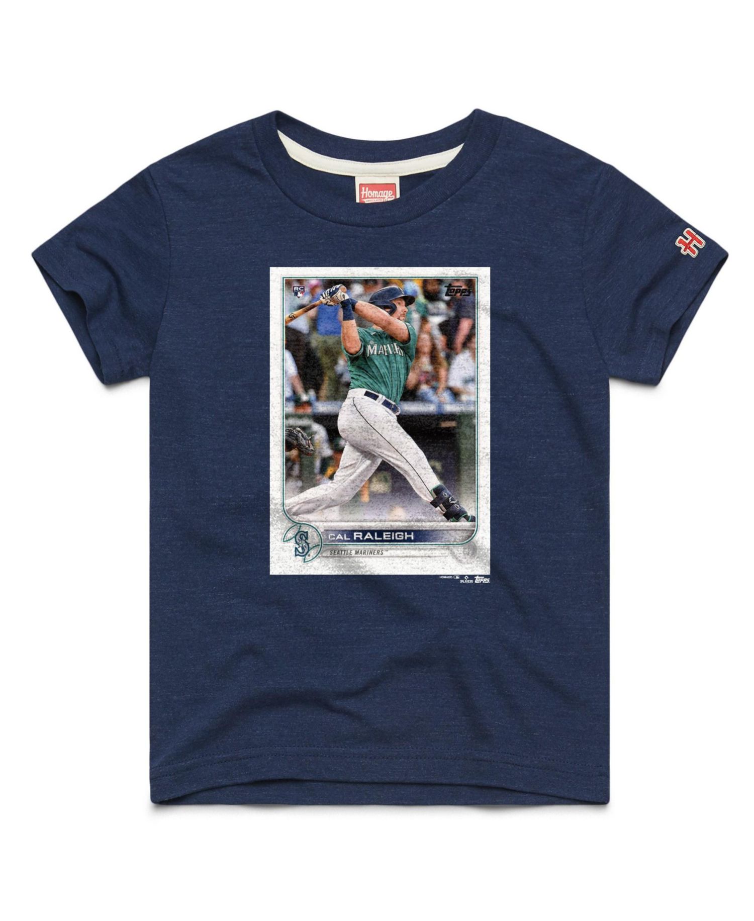 Big Boys and Girls Cal Raleigh Navy Seattle Mariners Topps Baseball Card Tri-Blend T-Shirt
