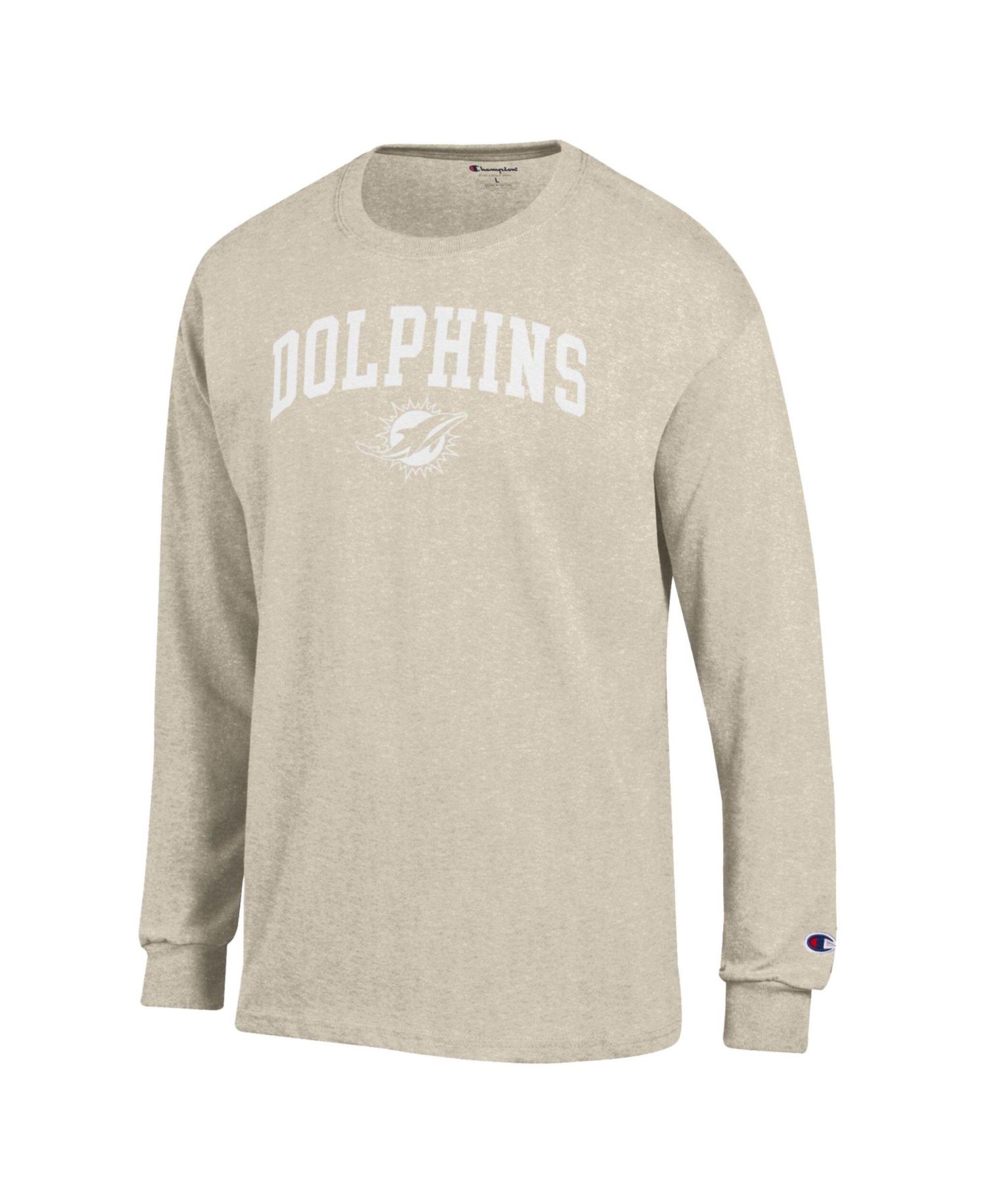 Men's Heather Oatmeal Miami Dolphins White Ink Jersey Long Sleeve T-Shirt