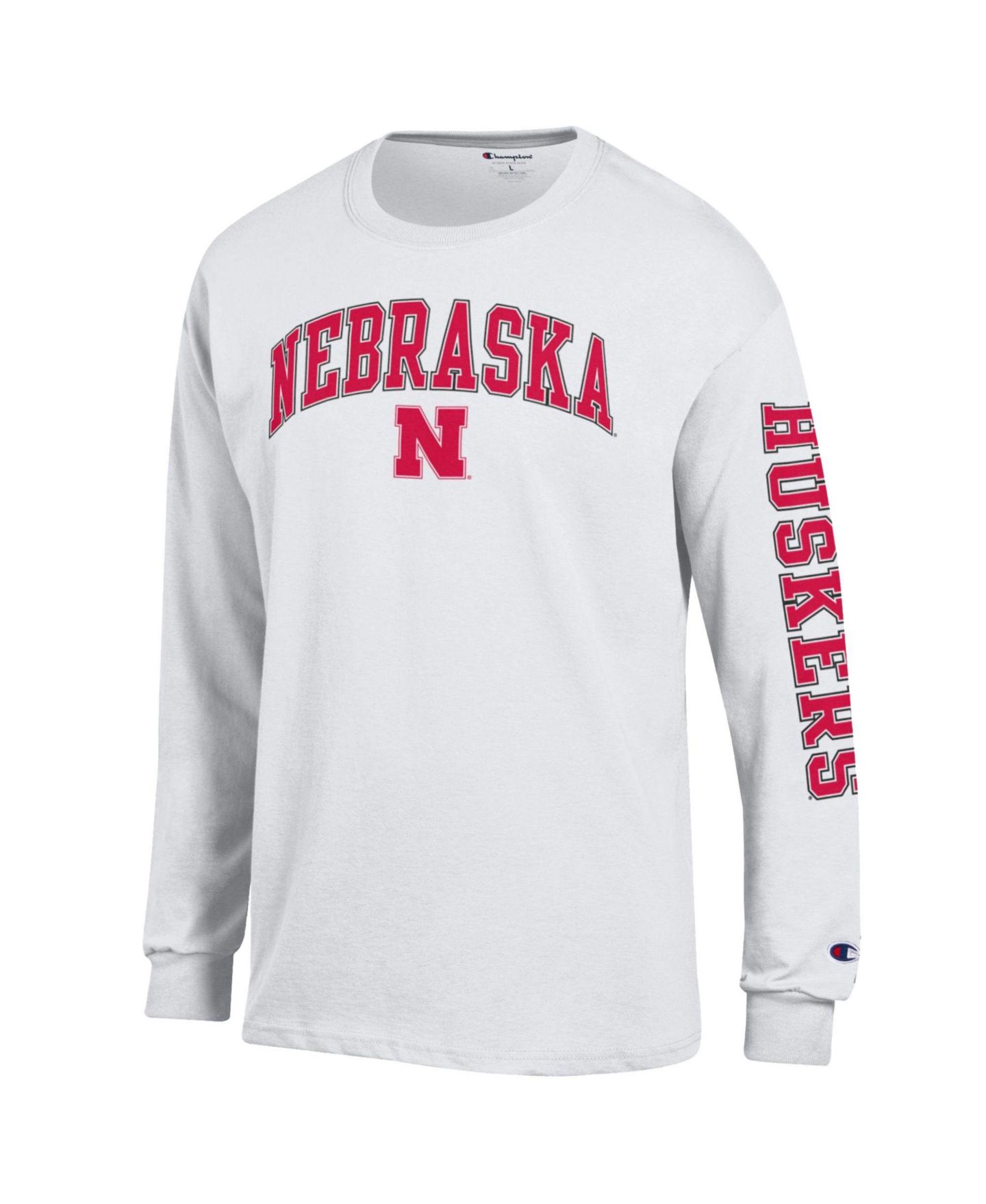 Мужская футболка Champion Scarlet Nebraska Huskers Arch Over Logo 2-Hit Long Sleeve, цвет: Чёрный — фото 7