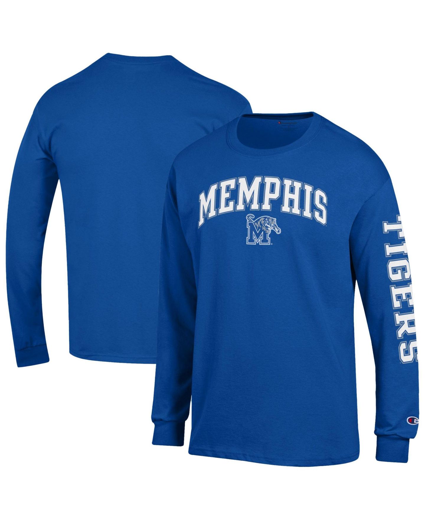 Мужская футболка Champion Memphis Tigers Arch Over Logo 2-Hit Long-Sleeve — фото 1