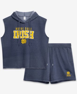 Plus Size Notre Dame Fighting Irish Hooded Sleeveless Cotton-Blend Shorts and Sleeveless Hoodie Set