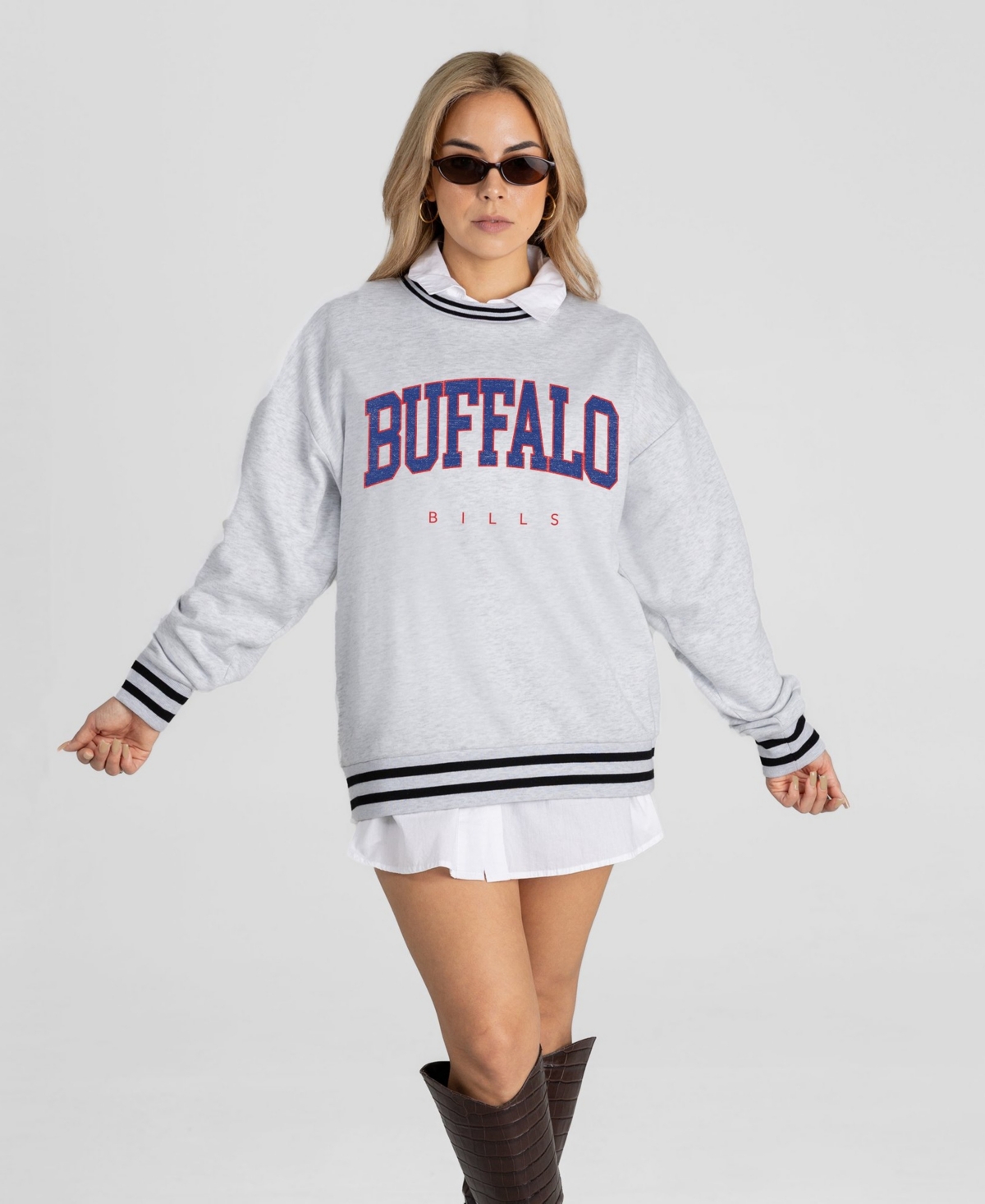Gameday Couture Women's Buffalo Bills Oversized Easy Energy Ringer Stripe Sweatshirt