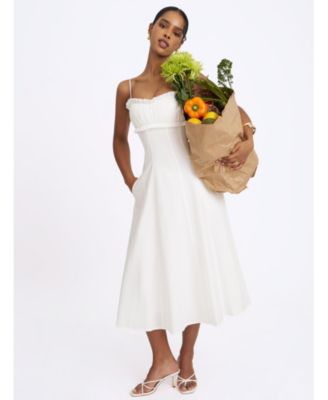Women's Vicenta White Cotton Poplin Ruched Midi Dress
