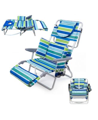 3-in-1 Backpack Beach Lounger Folding with Face Hole, Adjustable Footrest, 5 Reclining Positions, Cup Holder, Towel Bar and Storage Pocket