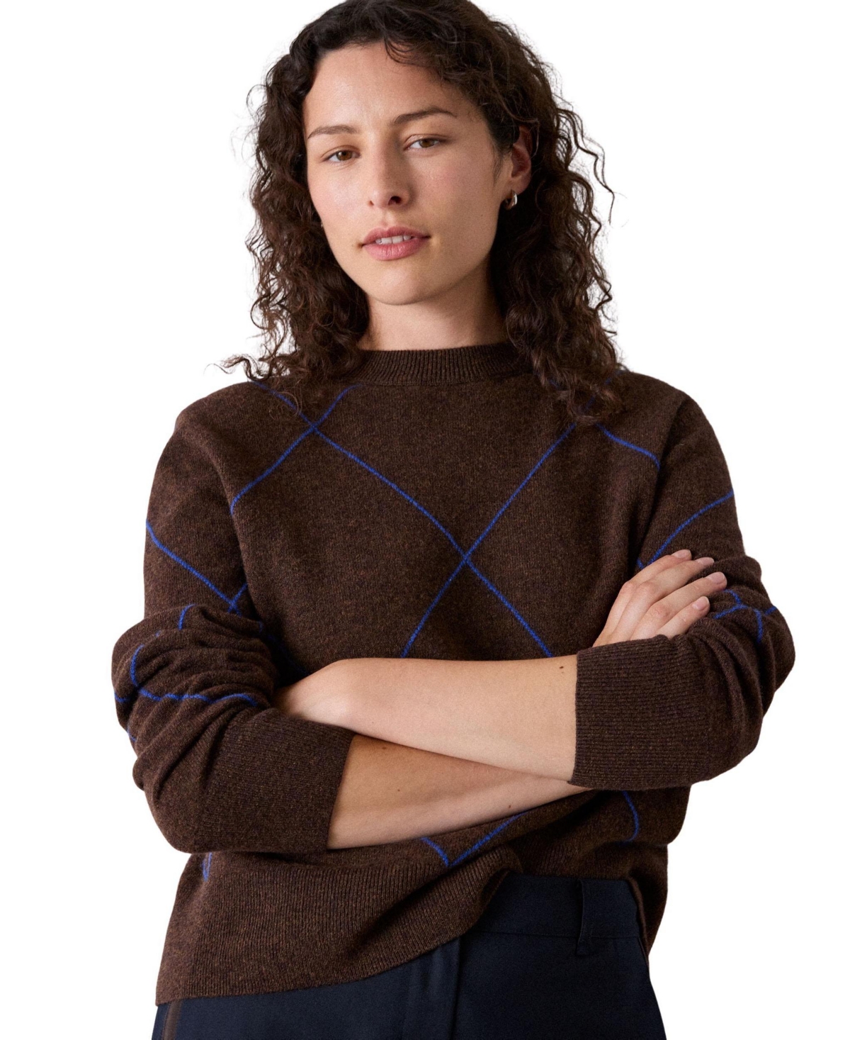 Whistles Women's Wool Contrast Diamond Knit Jumper