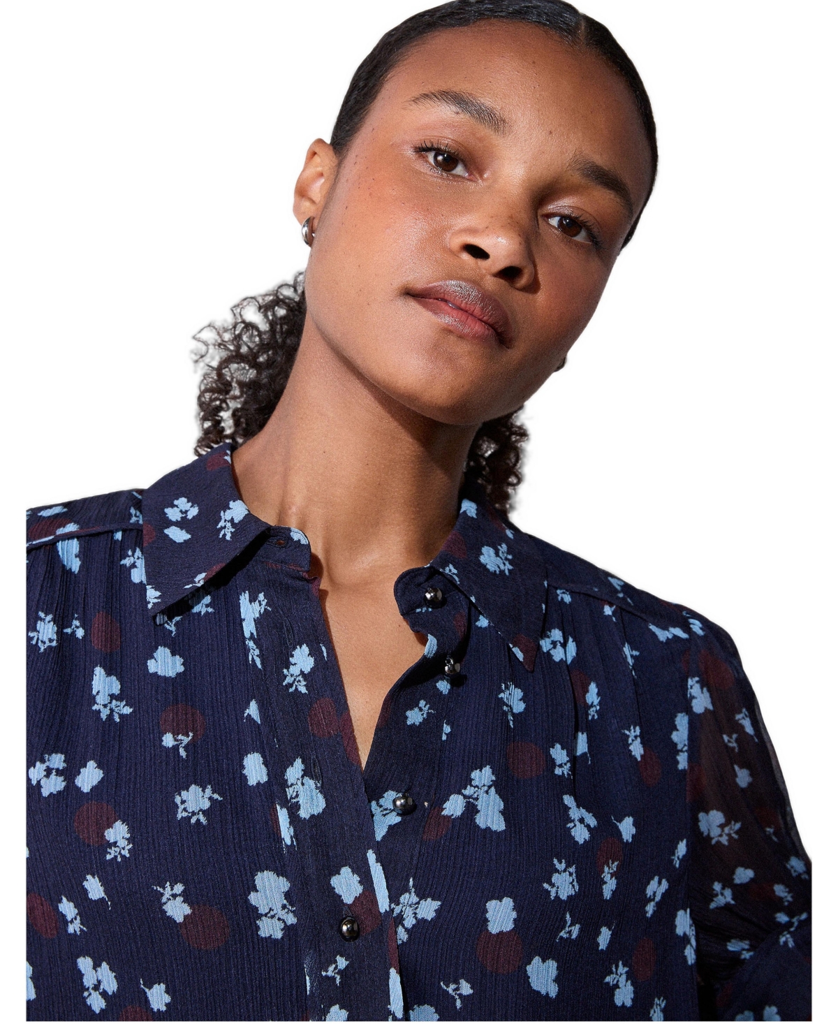 Whistles Women's Viscose Short Sleeve Pintuck Blouse