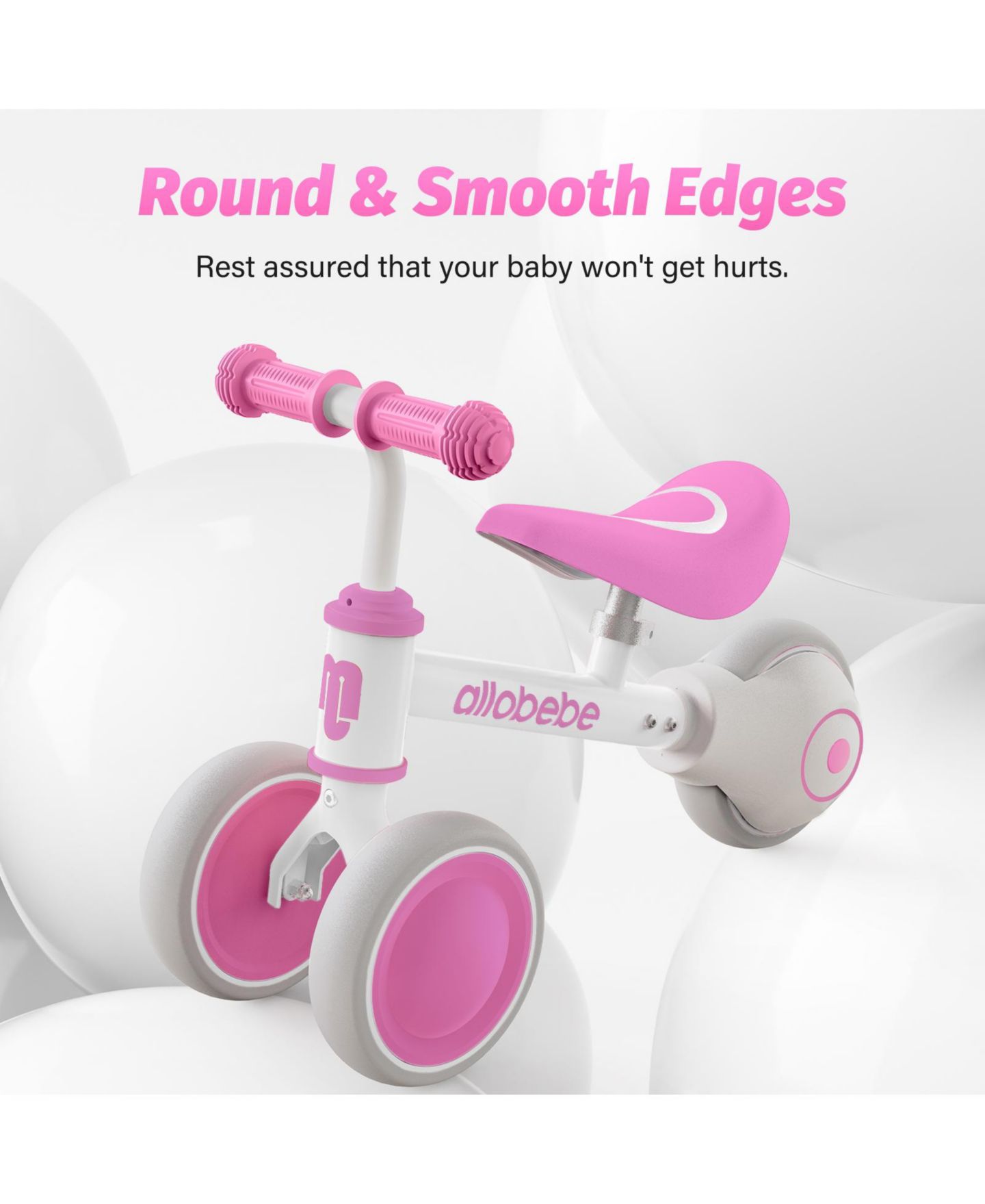 Детская игрушка Allobebe Baby Balance Bike, Carbon-Steel, 3-Wheel Adjustable-Seat Ride-On, Ages 1-3, цвет: Розовый красный — фото 8