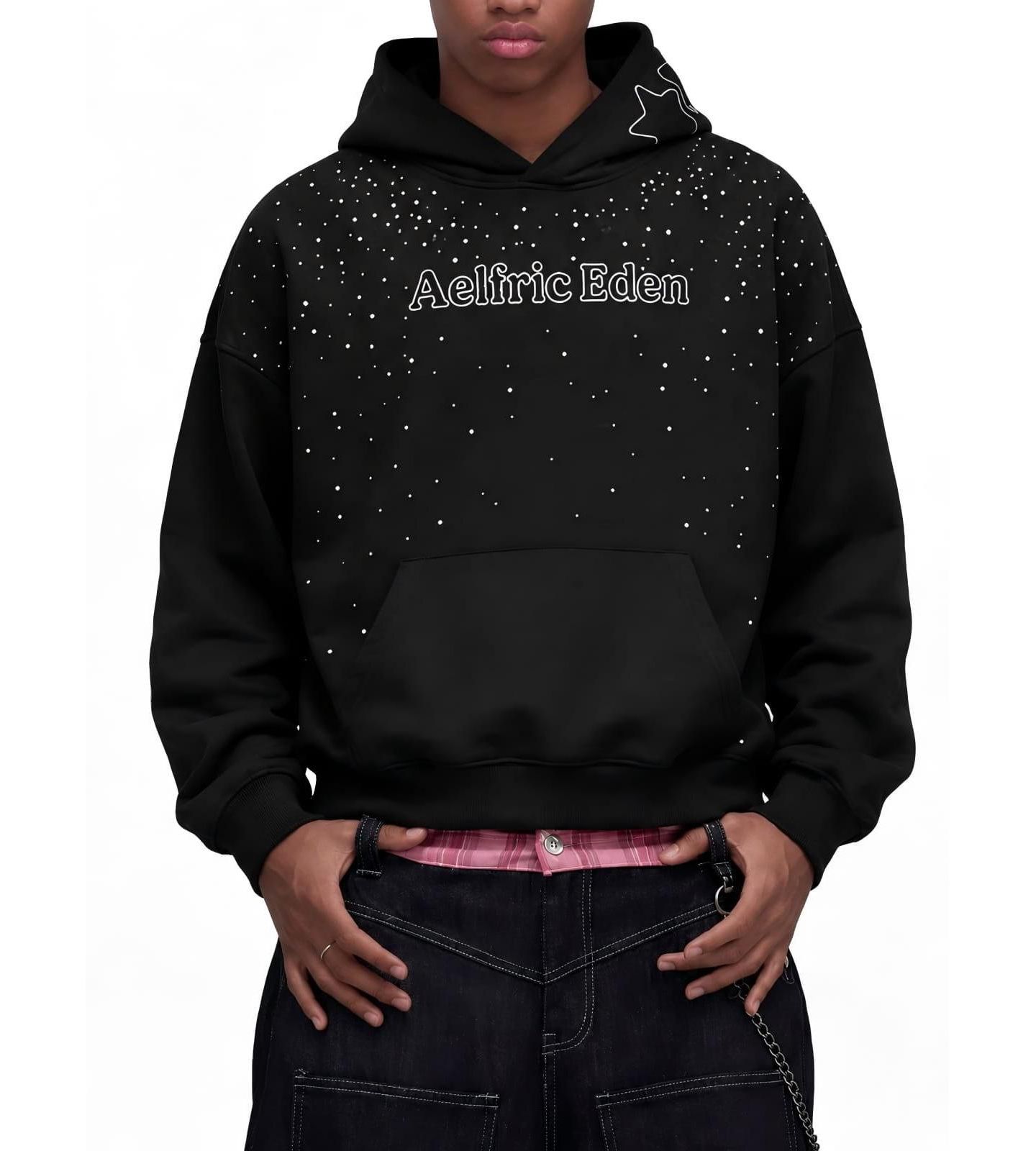 Мужское худи AELFRIC EDEN Boxy Rhinestone Star Pullover, цвет: Чёрный — фото 1