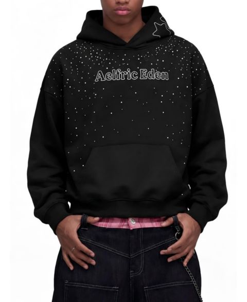 Мужское худи AELFRIC EDEN Boxy Rhinestone Star Pullover, цвет: Чёрный