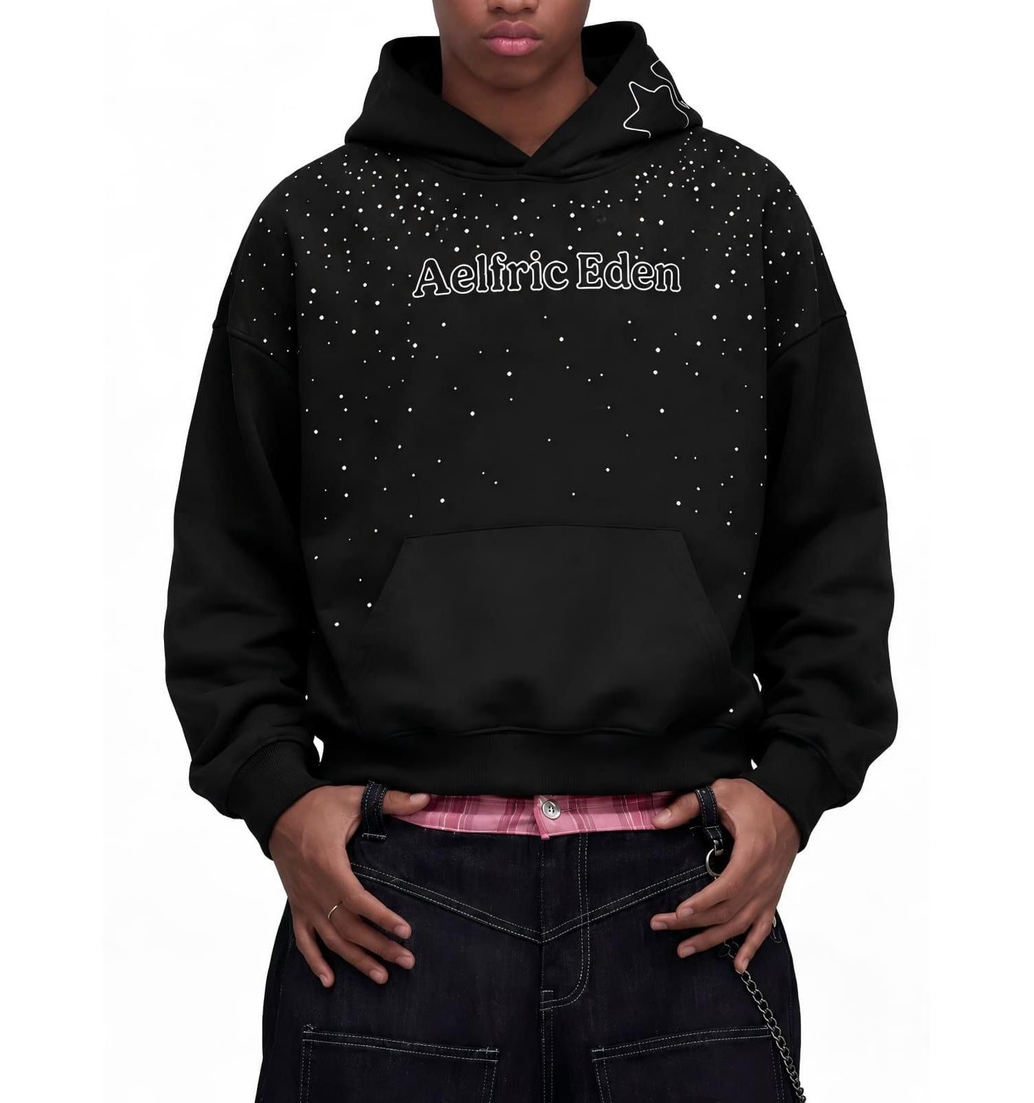 Men's Boxy Rhinestone Star Pullover Hoodie