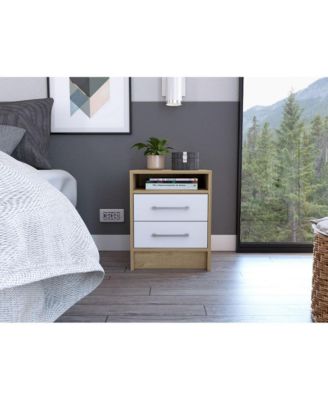 and Light Oak 2-Drawer Nightstand with Shelf
