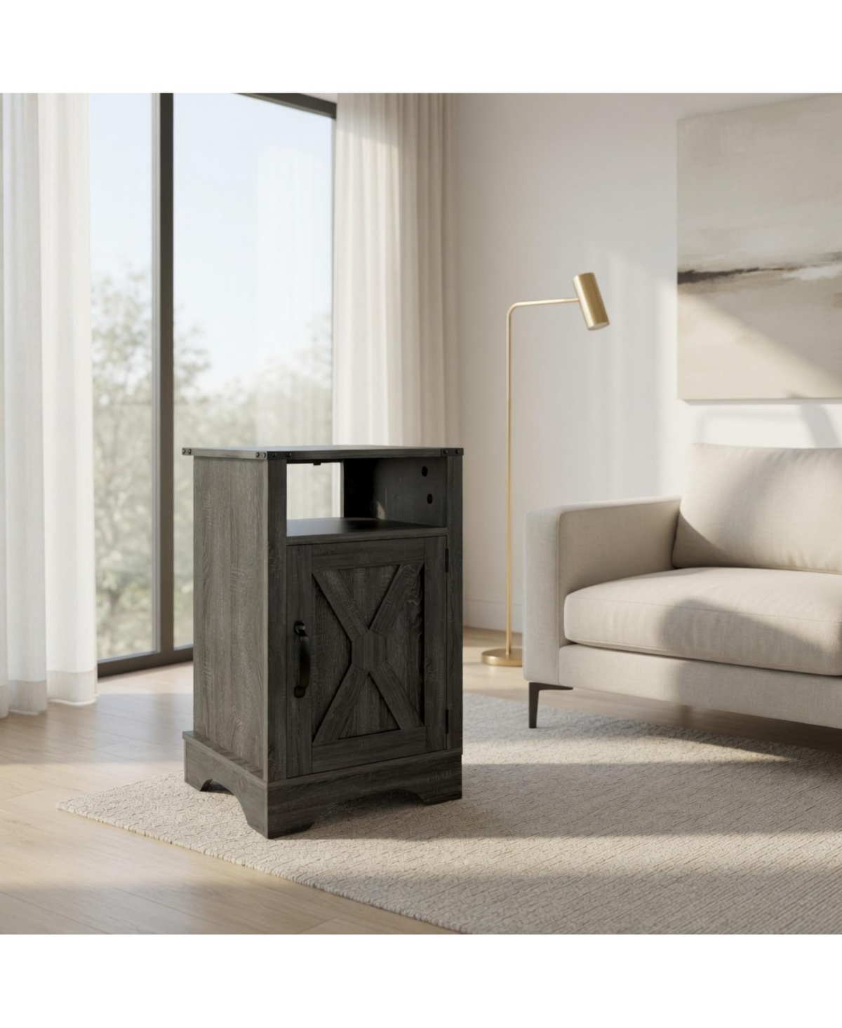 Flynama 16" Farmhouse Nightstand with Charger