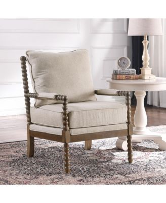 Mid Century Spindle Accent Chair for Living Room Upholstered Armchair with Thick Cushion and Wood Frame