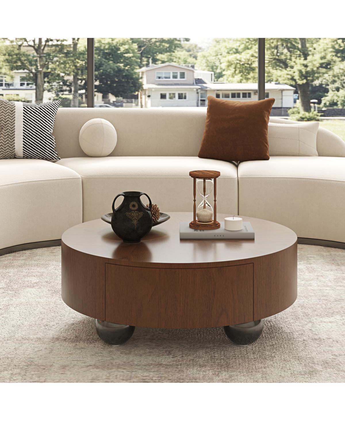 Streamdale Furniture Drum Coffee Table with Hidden Storage and Sphere Base, 35.43