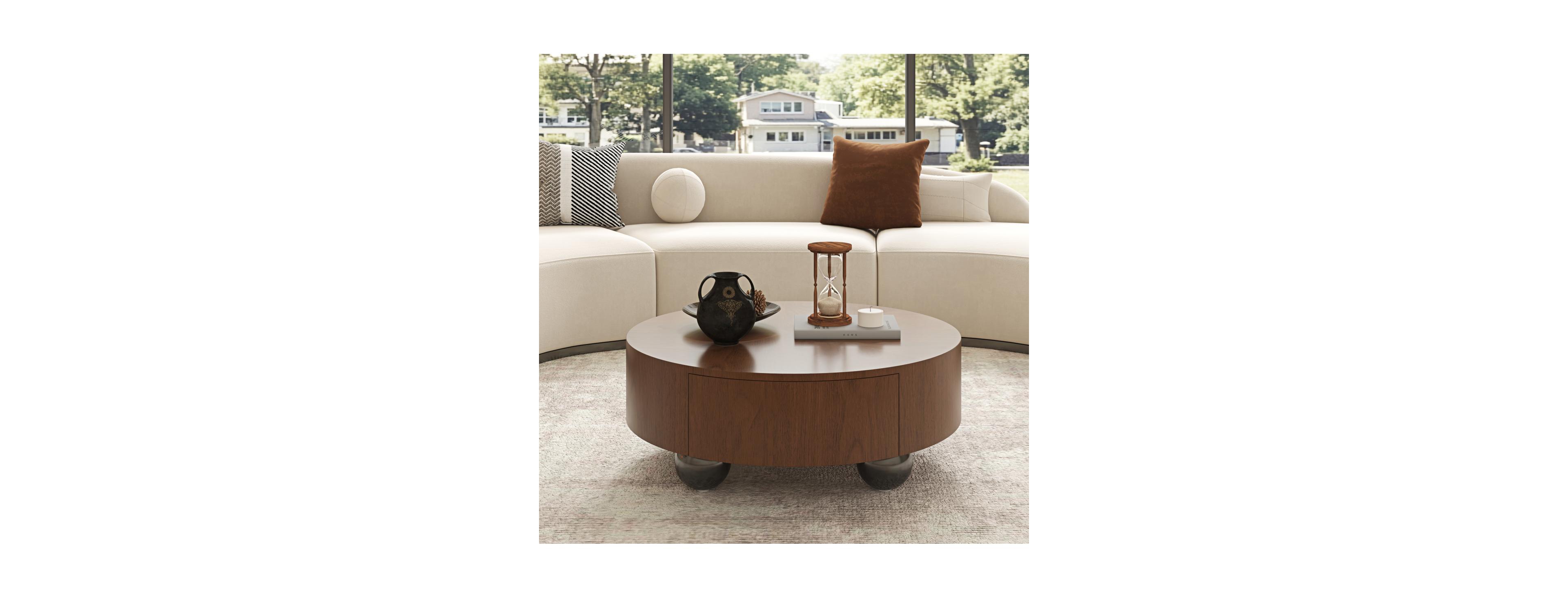 Streamdale Furniture Drum Coffee Table with Hidden Storage and Sphere Base, 35.43