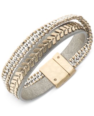 lonna & lilly Two-Tone Leather Multi-Row Flex Bracelet - Macy's
