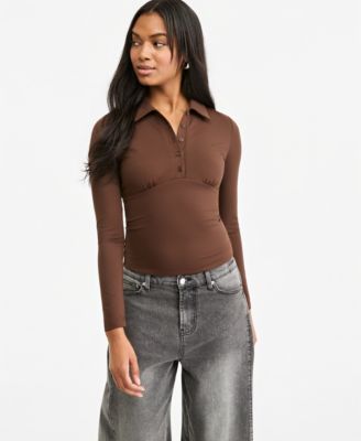 Women's Long-Sleeve Ruched Polo Shirt