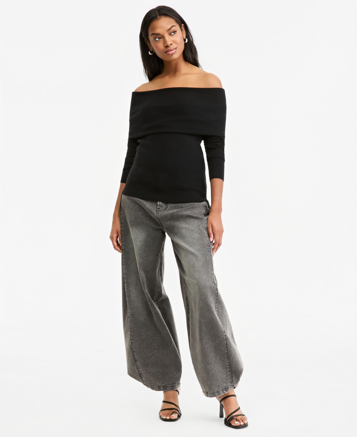 Женский свитер Bar III Off-the-Shoulder Lightweight Fitted, цвет: Чёрный — фото 2