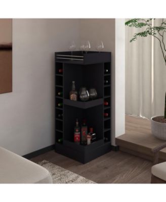 Lamer Corner Bar Cabinet with Wine Rack and Open Shelf