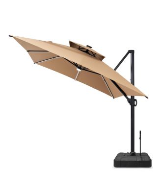 Rectangular Solar Powered LED Patio Umbrella Offset Cantilever Umbrella with 350-lb Base