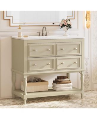 36" Bathroom Vanity with Ceramic Sink, 4 Drawers