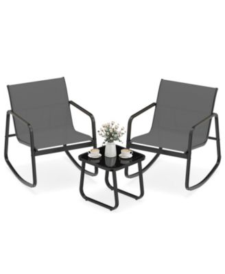 3 Piece Patio Rocking Set 2 Rocking Bistro Chairs and Glass-Top Table for Porch