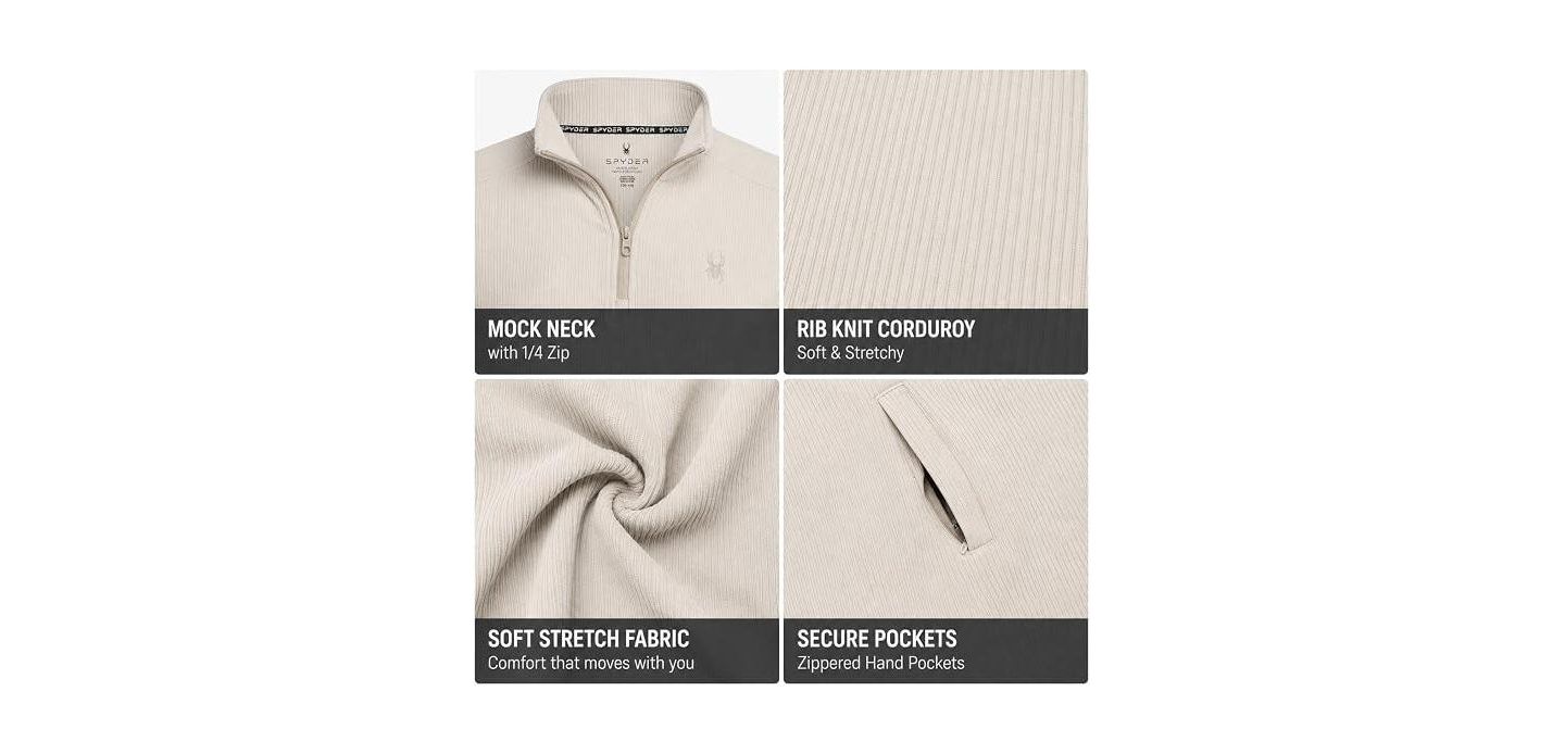 Мужской свитшот Spyder Corduroy Quarter Zip, цвет: Костяной — фото 6
