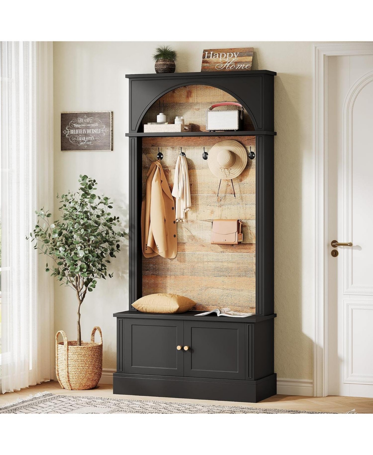 Tribesigns 70.86" Hall Tree with Storage Bench: 4-in-1 entryway bench with coat rack, 5 hooks and adjustable shoe storage for hallway.
