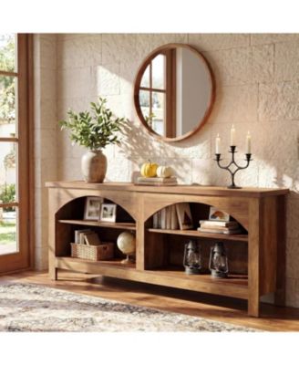 63 Inch Farmhouse Console Table, Adjustable Shelves