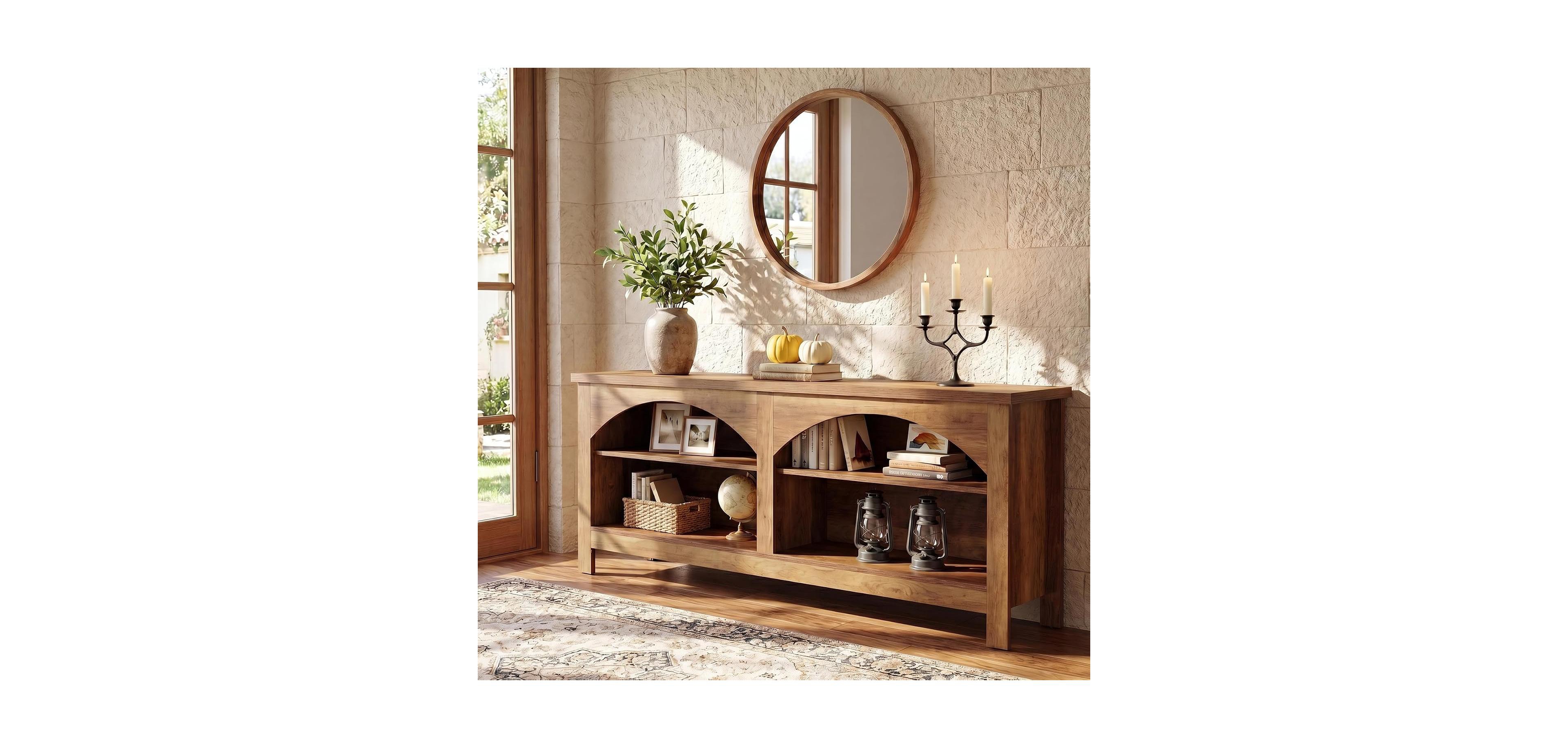 Tribesigns 63 Inch Farmhouse Console Table, Adjustable Shelves