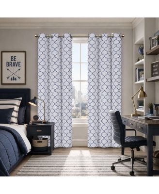 Dorm Essentials Navy Trellis Grommet Top Window Curtain Panel Pair