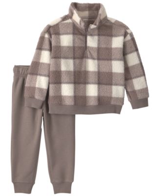 Baby Boys' Checkered Teddy Fleece Pullover and Pant. 2 Piece Set