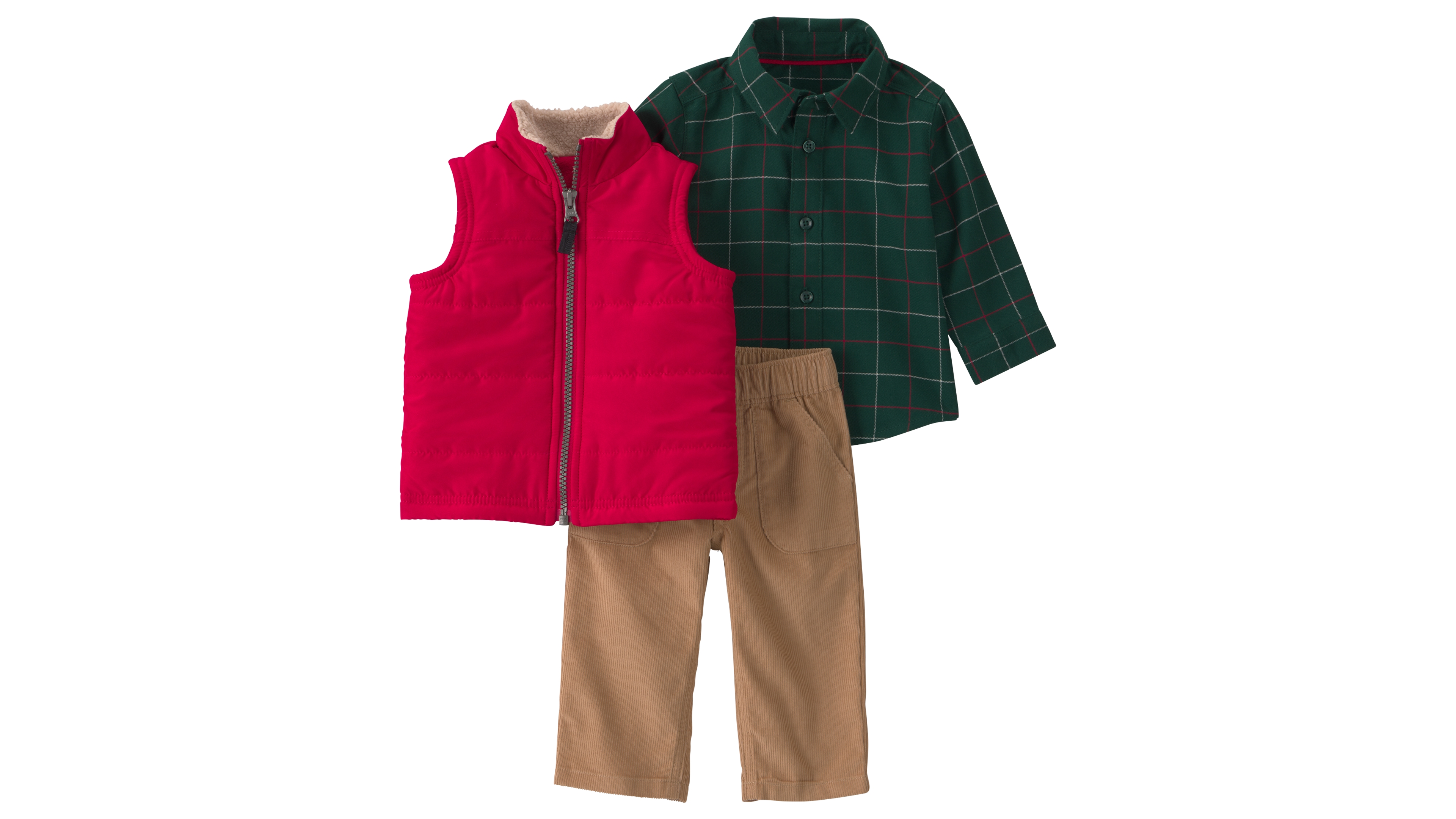Carter's Baby Boys' Plaid Twill Vest, Long-Sleeve Shirt and Pants, 3-Piece Set