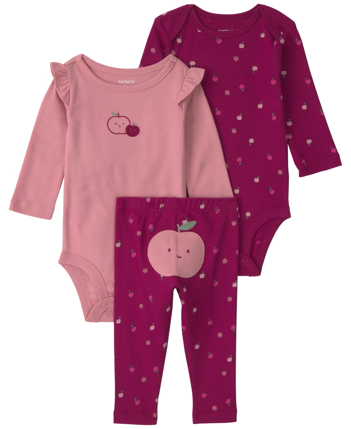 Carter's Baby Girls' Apple Long-Sleeve Bodysuits and Pants, 3-Piece Set