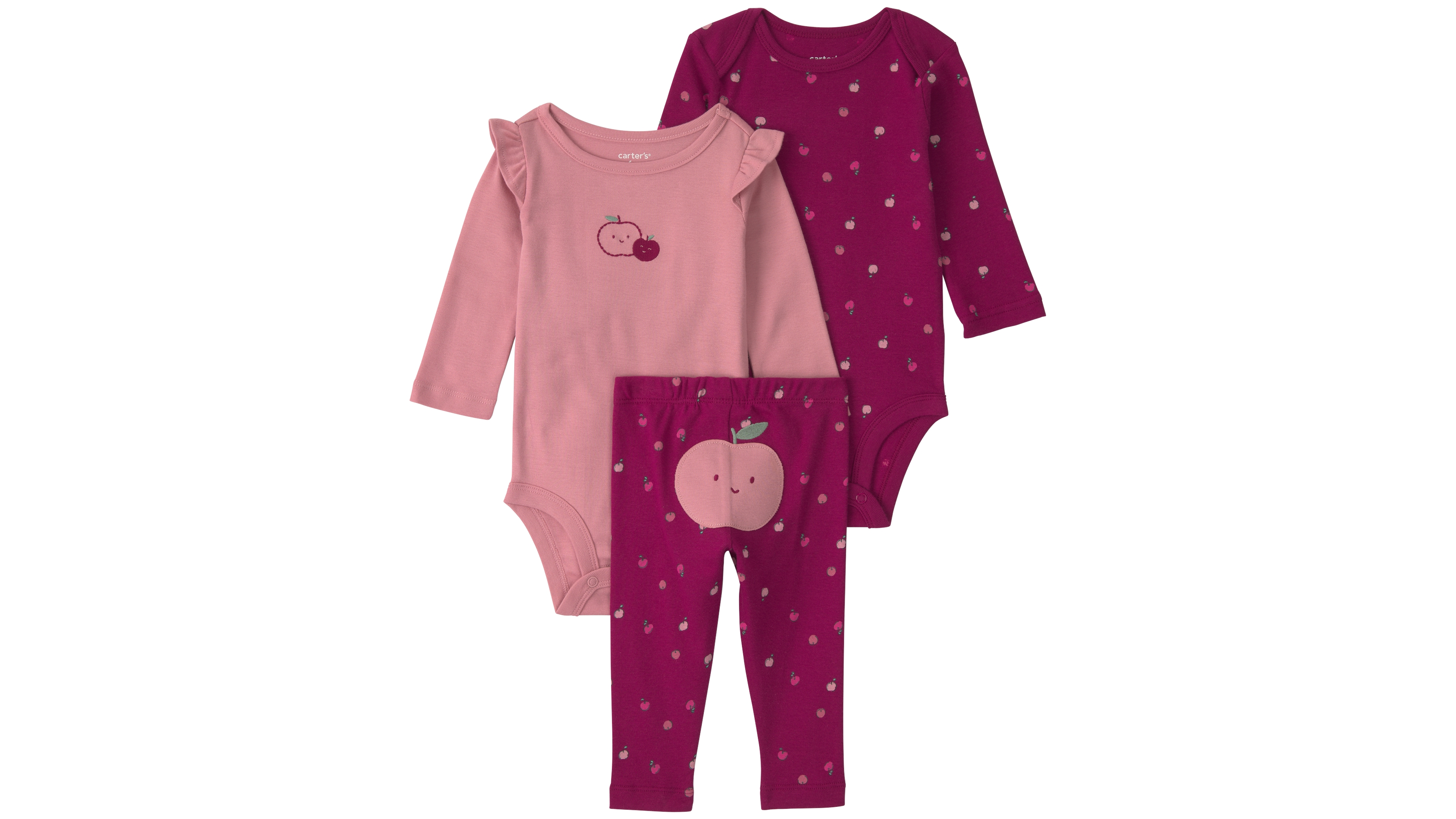 Carter's Baby Girls' Apple Long-Sleeve Bodysuits and Pants, 3-Piece Set