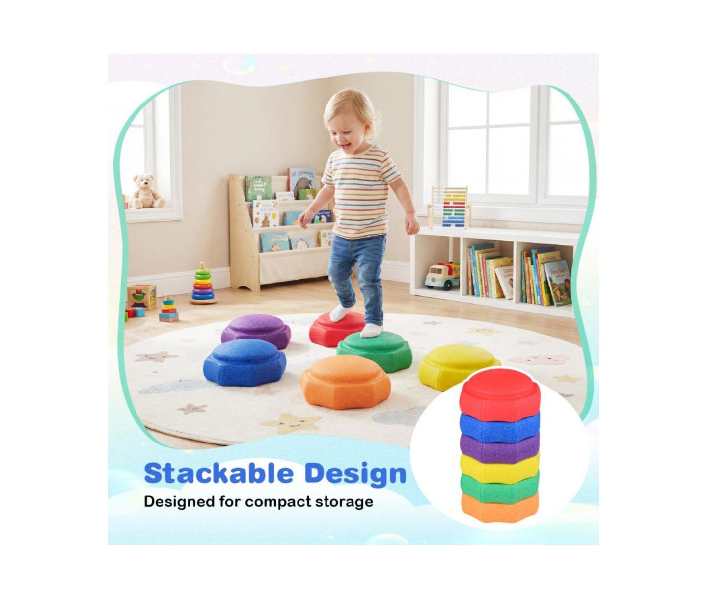 Детские игрушки Slickblue 6-Piece Kids Balance Stepping Stones for Sensory Play, Ages 3+, цвет: Разноцветный — фото 9
