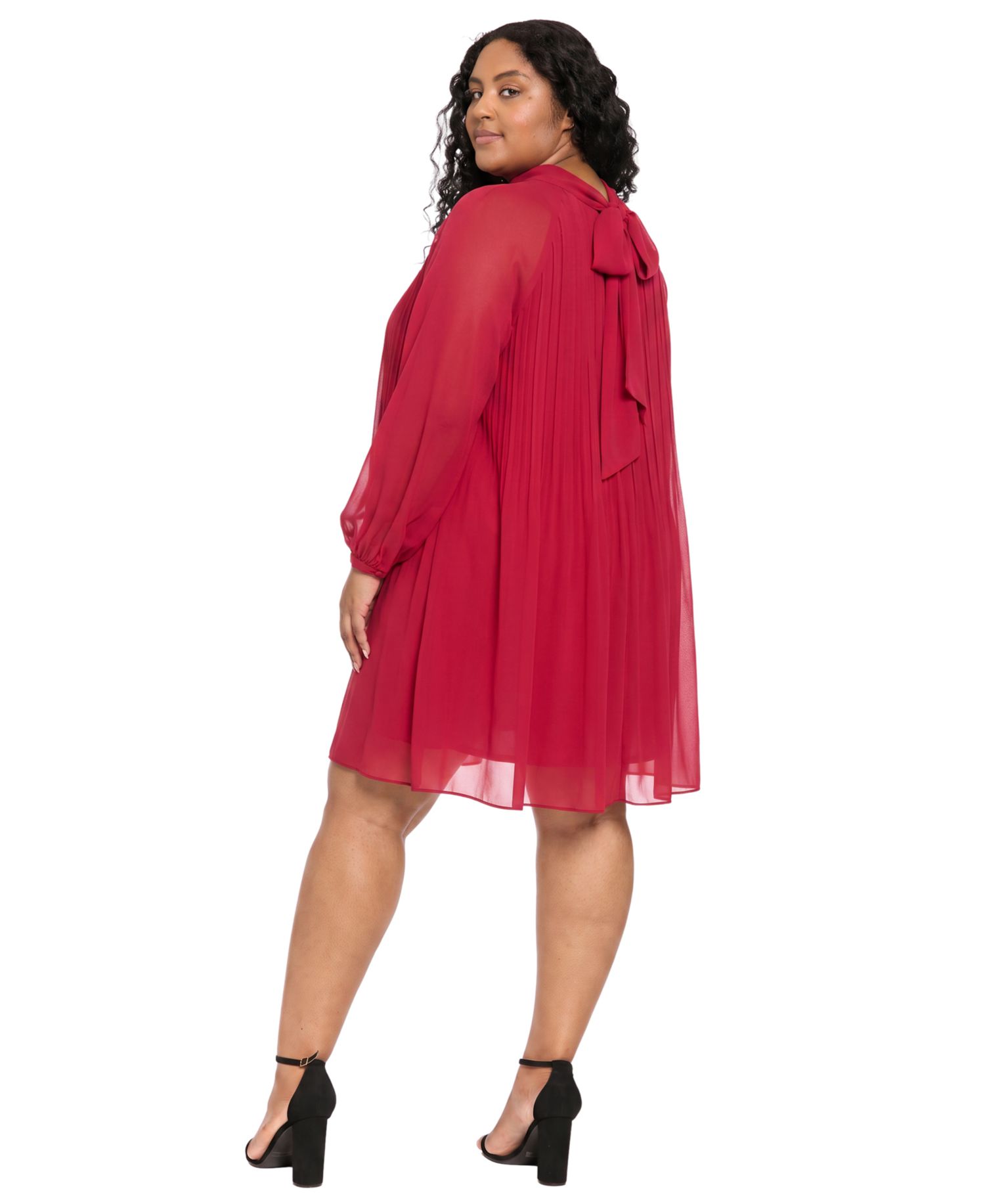 Plus Pleated Shift Long-Sleeve Mock-Neck Dress
